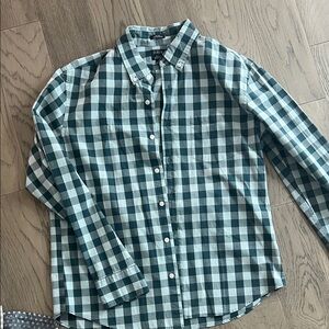 J. Crew Men's Large Button-Down Check Shirt in Teal & light blue
